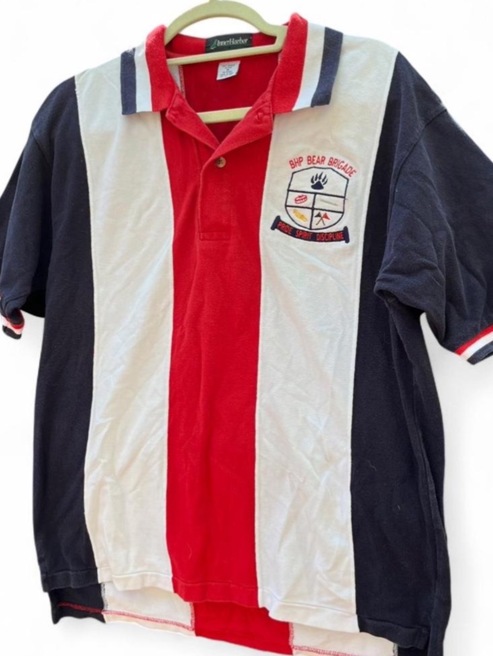 Vintage 90s Bear Brigade Striped Polo Shirt - Red/White/Navy - Picture 4 of 6